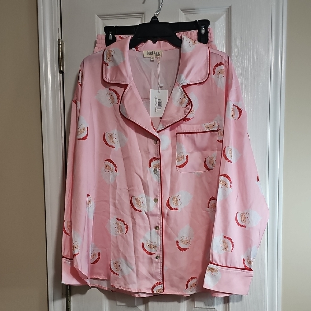 Pink Santa Pajama Set Peach Love California NWT